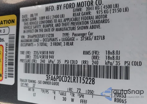 2020 Ford Fusion Sel z USA, uszkodzony, nr VIN 3FA6P0CD2LR115228